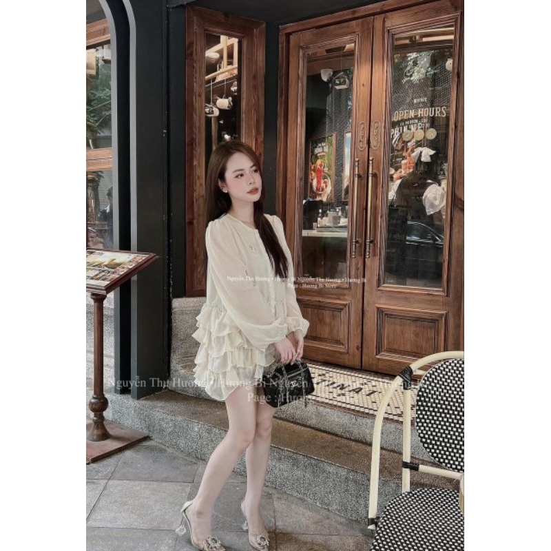 Áo Váy Voan Tơ Mix Bèo Phối Tầng Form Babydoll Size S M - Halinh Shop - Áo Tơ Phối Tầng Bèo Diện Thu Xinh