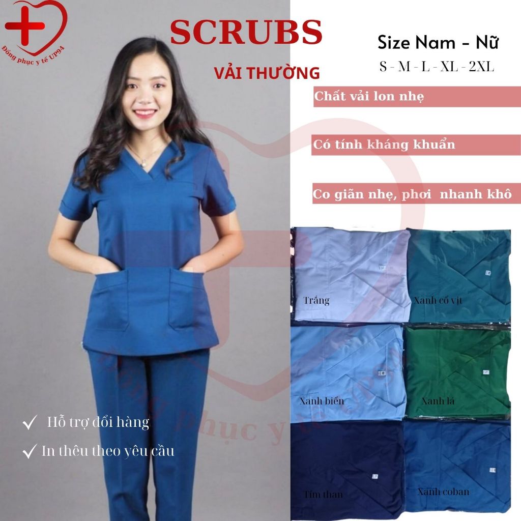 Bộ Blouse Cổ Tim, Scrubs vải LON Nhật Cho Cả Nam Và Nữ Đồng Phục Điều Dưỡng, Spa, Thẩm Mỹ Viện, Dược Sĩ