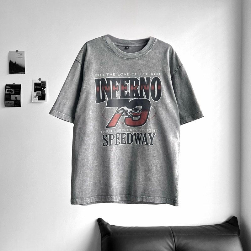 Áo thun tay lỡ unisex,chất wash in hình Infer màu xám