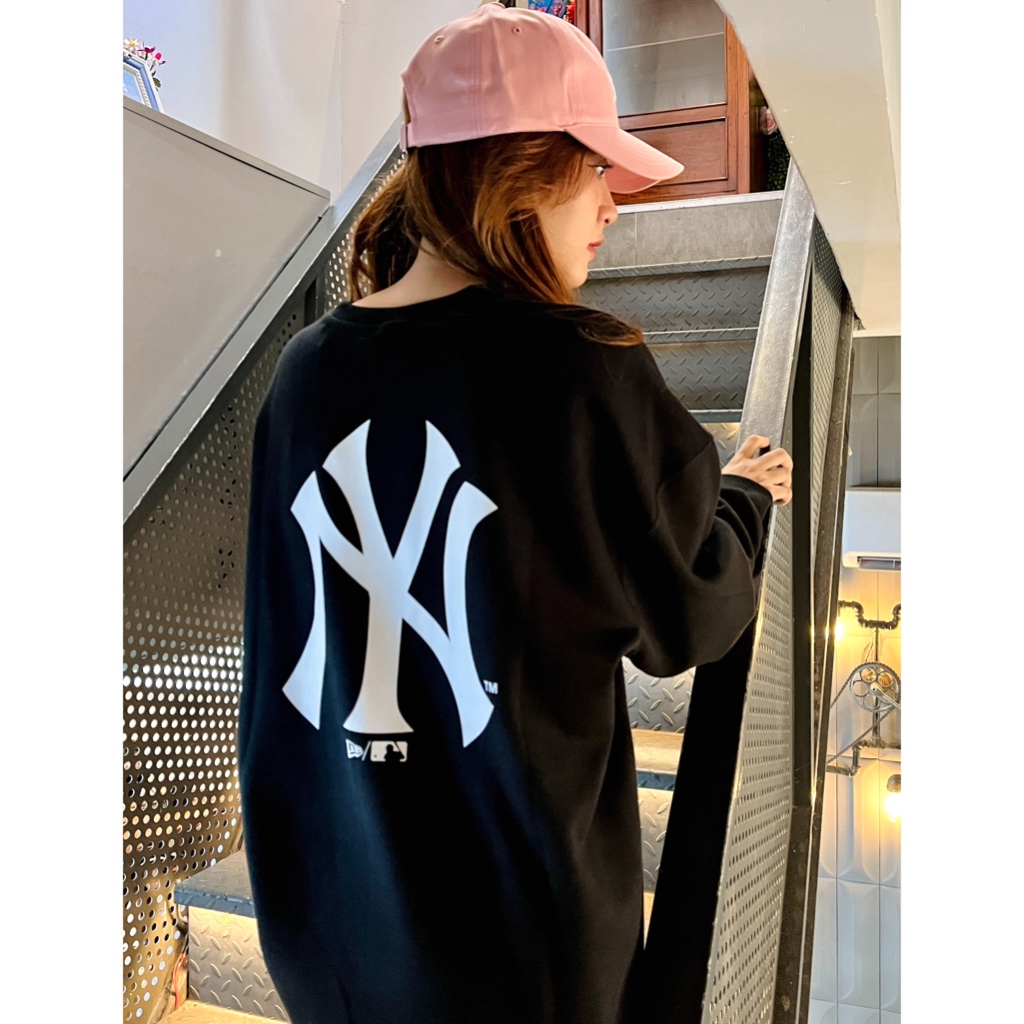 Sweater NewEra x MLB logo NY in trước sau, nỉ da cá, unisex