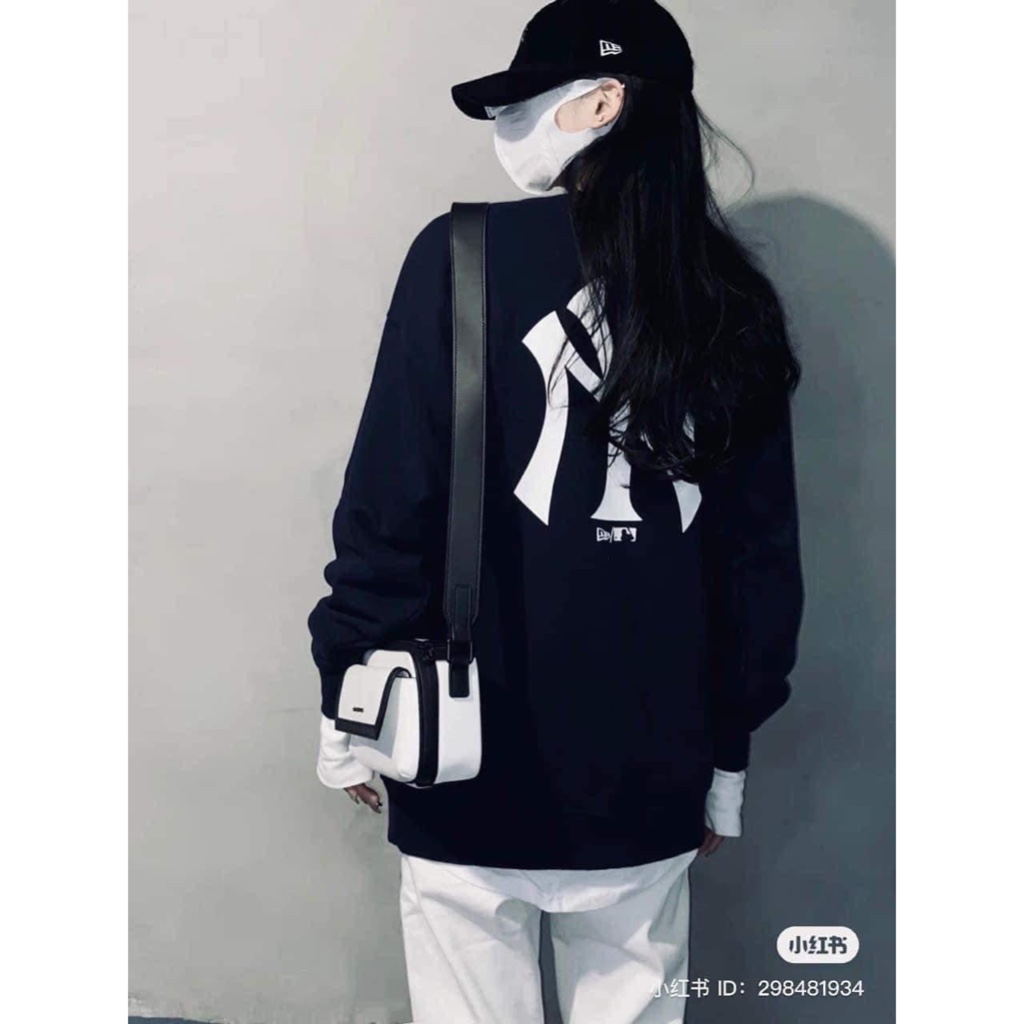 Sweater NewEra x MLB logo NY in trước sau, nỉ da cá, unisex