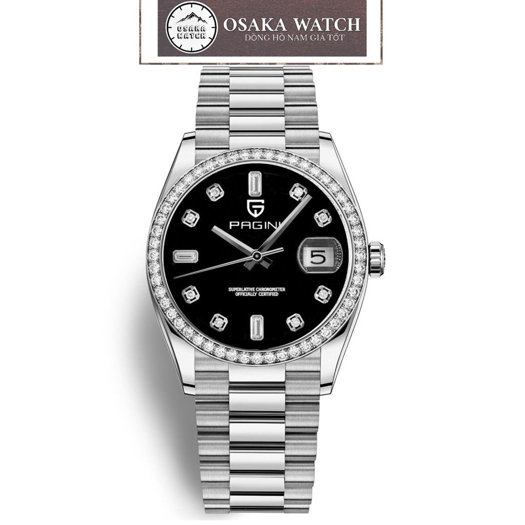 Đồng Hồ Nam PAGINI Datejust PA8822 Đính Đá Lịch Ngày Dây Thép Không Gỉ Đúc Fullbox Chính Hãng