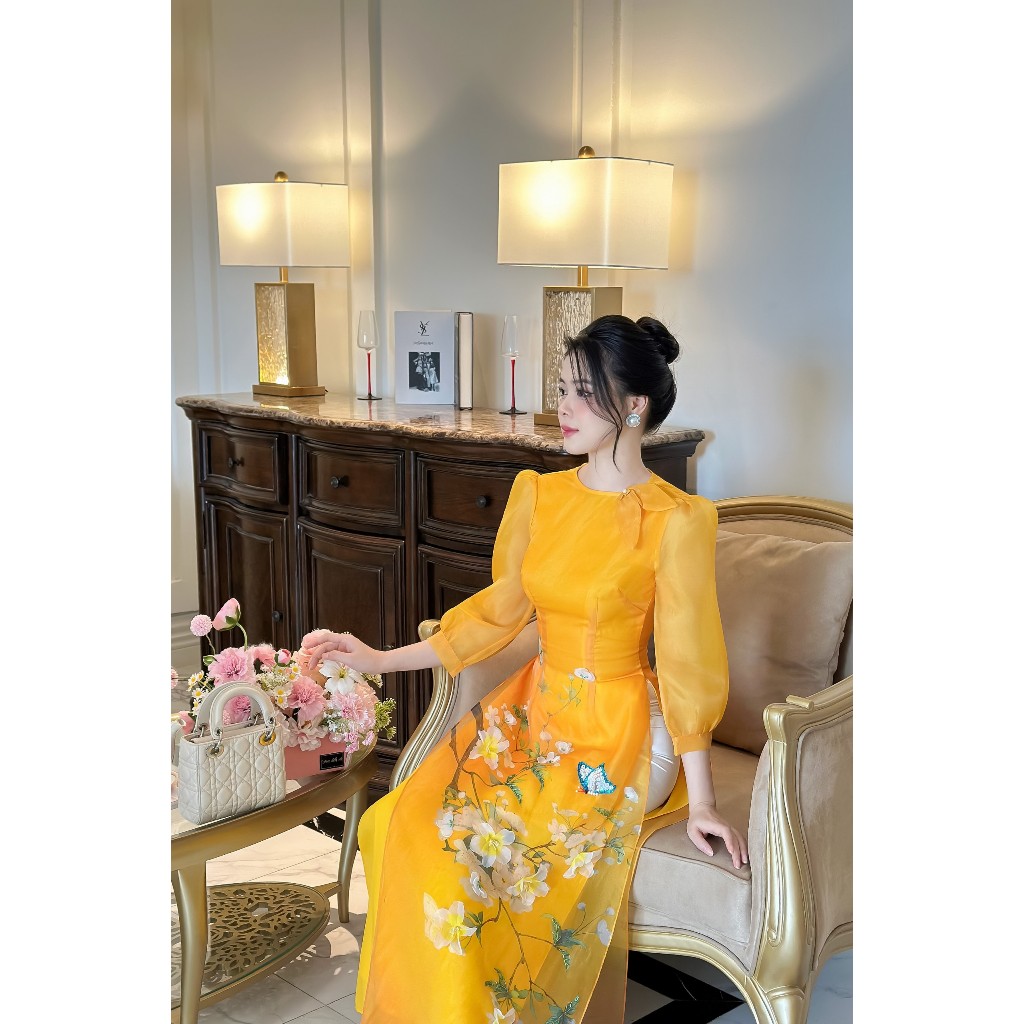 Áo dài cặp mẹ bé 🔥SALE SỐC🔥 chất liệu organza cao cấp đính kết hoa, nơ điệu đà - Áo Dài Cho Bé Baby Store -  ADB27