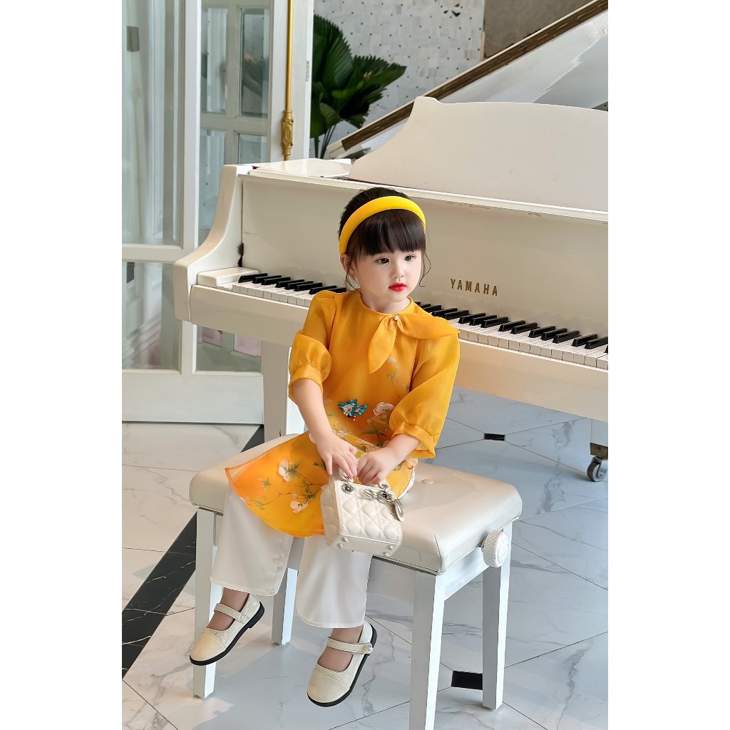 Áo dài cặp mẹ bé 🔥SALE SỐC🔥 chất liệu organza cao cấp đính kết hoa, nơ điệu đà - Áo Dài Cho Bé Baby Store -  ADB27