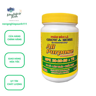 Phân bón lá Grow More 20 - 20 - 20 + TE 100gr giúp cây to củ lớn trái chắc hạt, Phân bón lá của Mỹ