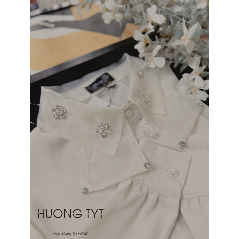 Áo somi thiết kế Mélisa Design by HuongTyt lụa cao cấp đính đá