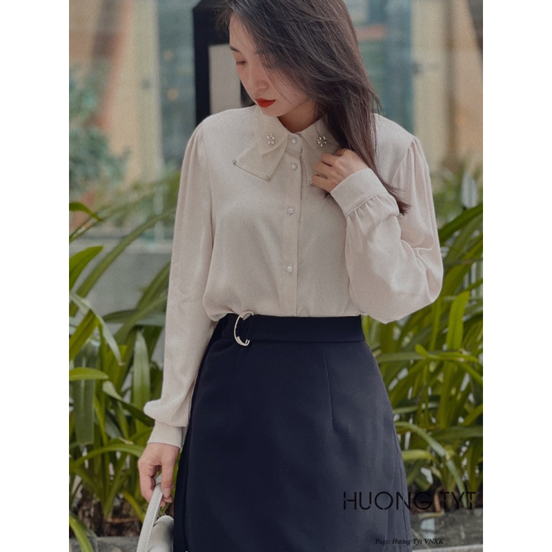 Áo somi thiết kế Mélisa Design by HuongTyt lụa cao cấp đính đá