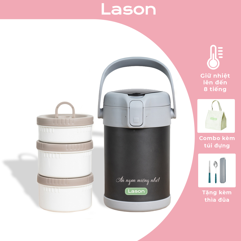 Bộ hộp cơm giữ nhiệt Lason Modern, cà men giữ nhiệt lên đến 8 tiếng 2200ml l HC-GN04