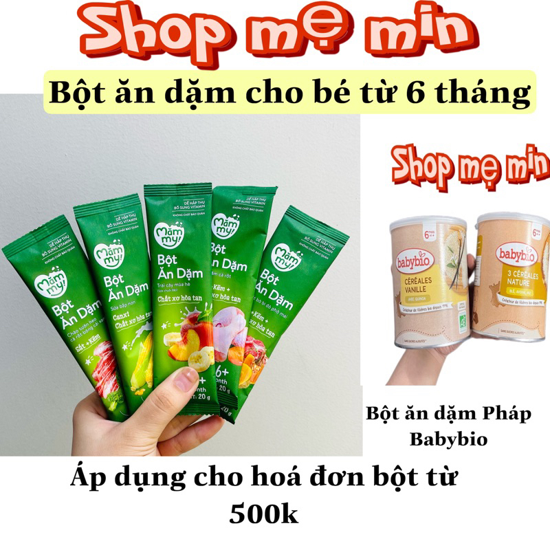 (lẻ 1 gói) bột ăn dặm Mămmy cho bé từ 6 tháng giảm táo bón, tăng cân. Bột ăn dặm Shop mẹ min