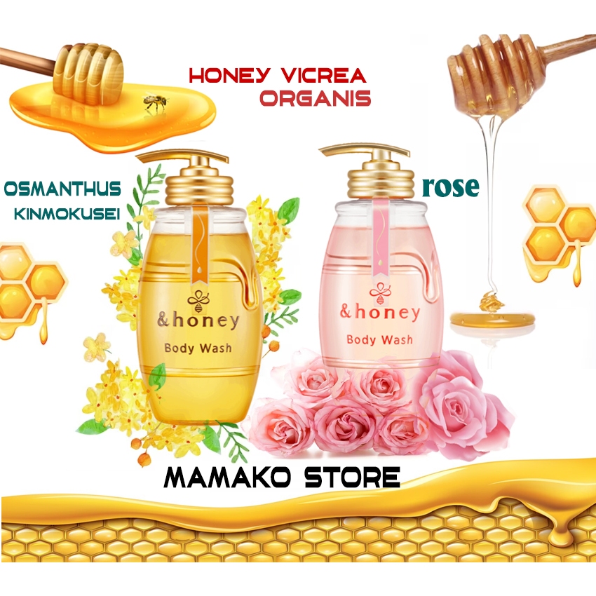 NEW/ Sữa tắm 500ml dưỡng ẩm &honey Vicrea Organic bodywash từ mật ong da khô/da thường /2 mùi / hương mật ong Osmanthus