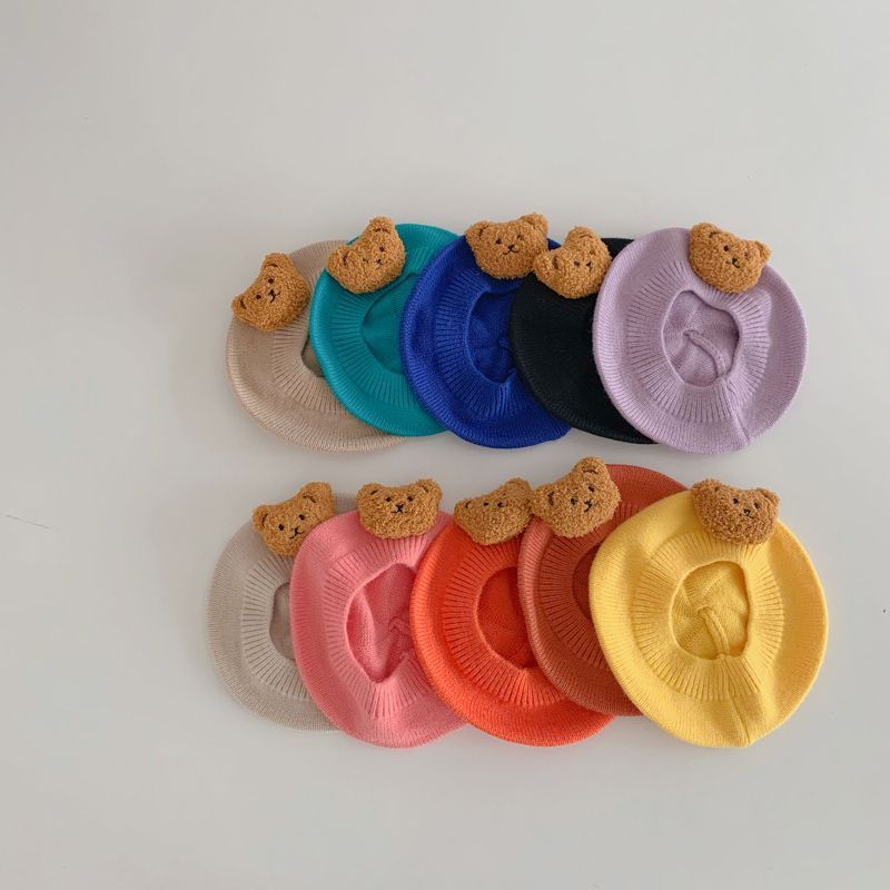 Mũ nồi len cho bé, Mũ len đính gấu dễ thương cho bé  Nami Kids