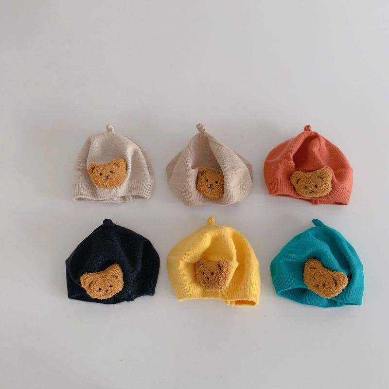 Mũ nồi len cho bé, Mũ len đính gấu dễ thương cho bé  Nami Kids