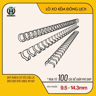 Hộp 100 cái xoắn ốc phi 9.5mm, 14.3mm - 34 mắc. lò xo kẽm đóng lịch, lò xo kẽm đóng album, đế sách