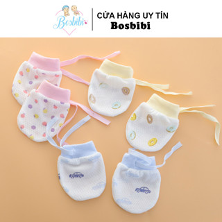 Bao tay cho bé sơ sinh, vải cotton đục lỗ thoáng khí, có dây rút, thấm hút tốt