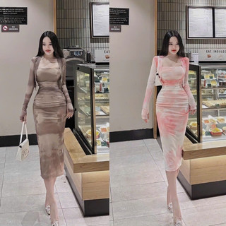 Váy đầm nữ thun ôm body tôn dáng mix áo khoác tay dài sang chảnh thanh lịch quý phái thời trang nữ MOON