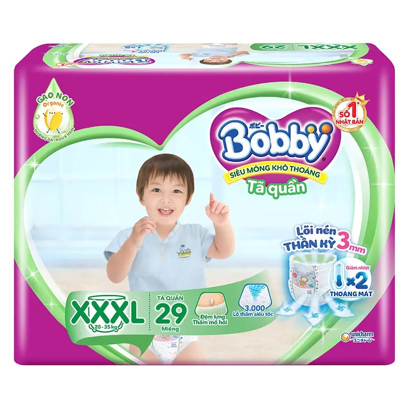 Bỉm/Tã quần bobby xxxl29 miếng( 20-35 kg)có cộng 4