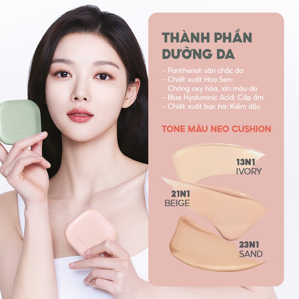 [NHẬP LNGAUG23 -12%] [PHIÊN BẢN CẢI TIẾN] Phấn Nước Cho Lớp Nền Căng Bóng Tự Nhiên 50H Laneige Neo Cushion Glow 15g