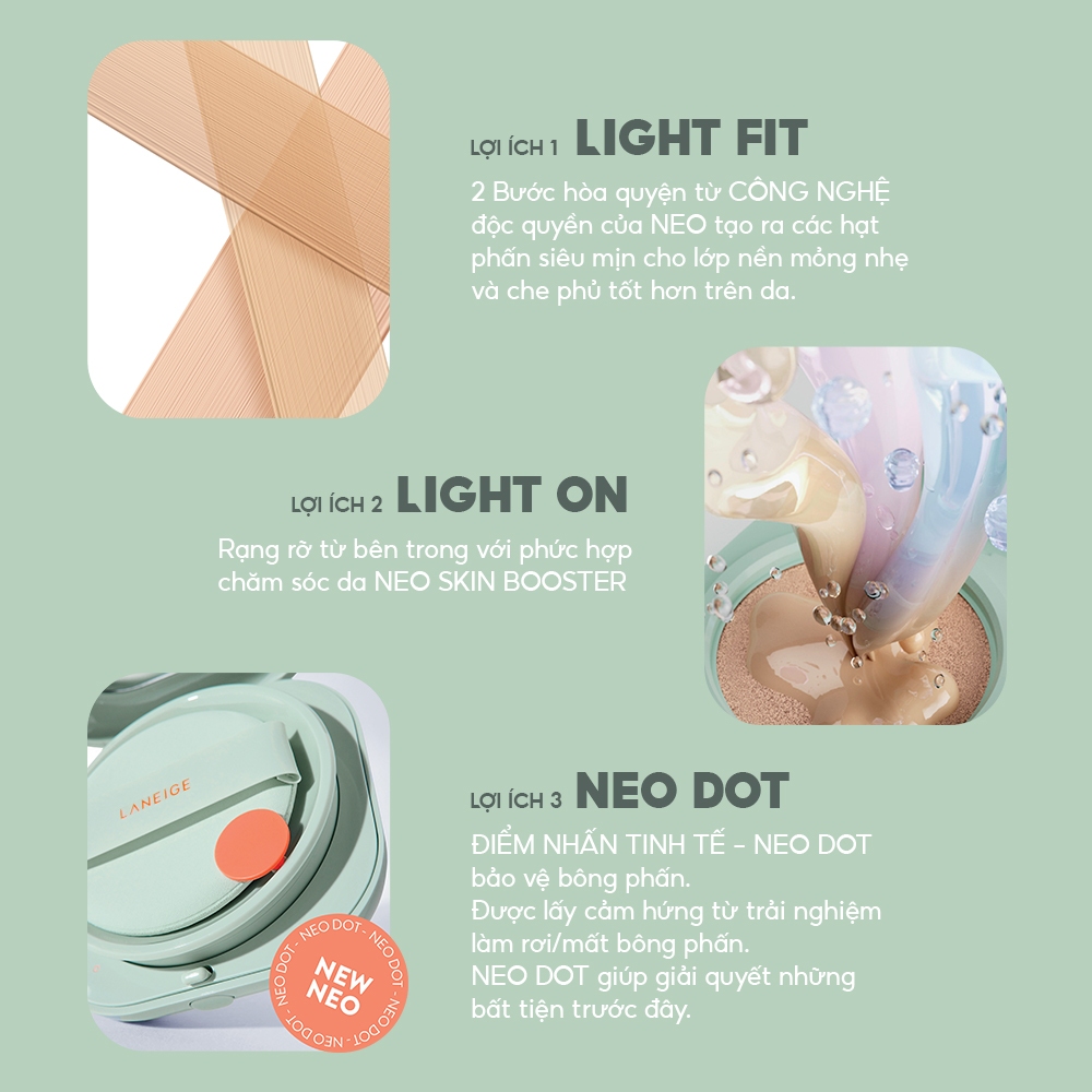 [NHẬP COSLAN4 -200K] [NEW] LANEIGE Phấn Nước Kiềm Dầu Chống Nước Che Khuyêt Điểm 50H Neo Cushion Matte 15g + Kèm Lõi