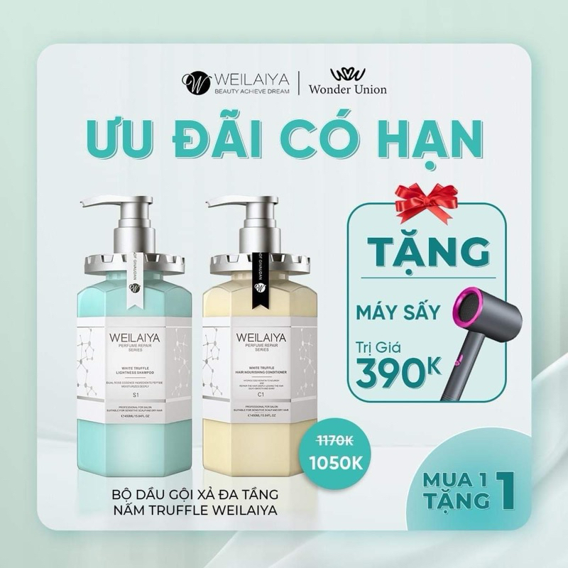 Dầu gội đầu và dầu xả phục hồi đa tầng Weilaiya chiết xuất nấm Truffle 450ml