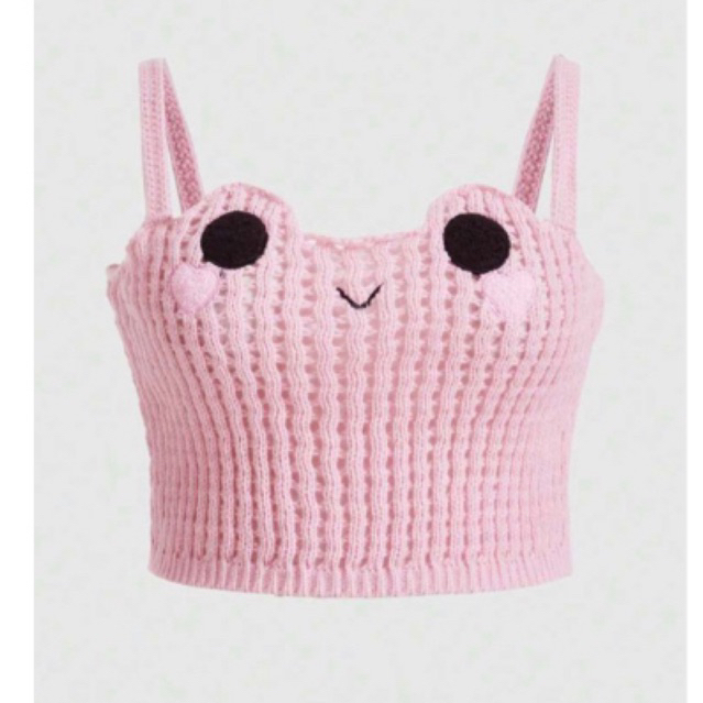 ÁO LEN CROPTOP ẾCH XANH HỒNG CUTE
