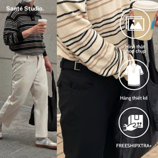 Quần nam ống suông vải kaki side tab, có đai chỉnh eo - COMPACT WIDE PANTS by SANTÉ STUDIO