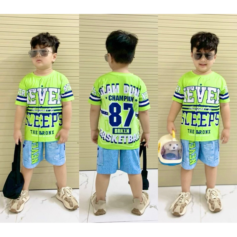 Đồ bộ tay ngắn cho bé 3d thun lạnh bé trai bé gái in hoạt hình mèo kitty, khủng long, siêu nhân