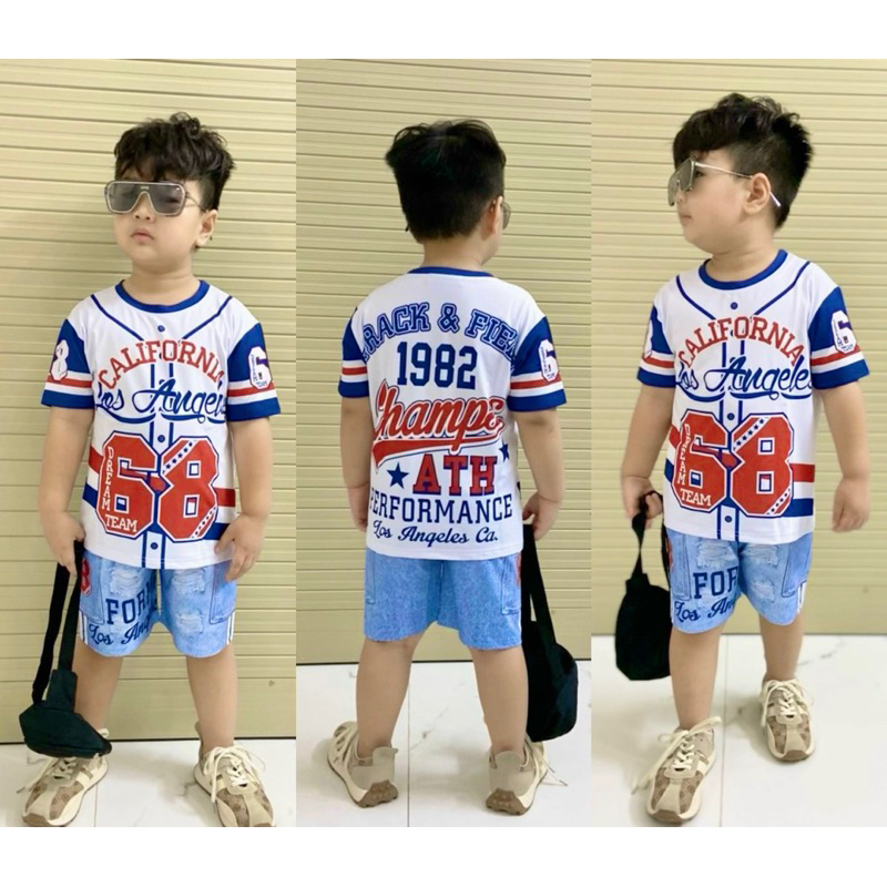 Đồ bộ tay ngắn cho bé 3d thun lạnh bé trai bé gái in hoạt hình mèo kitty, khủng long, siêu nhân