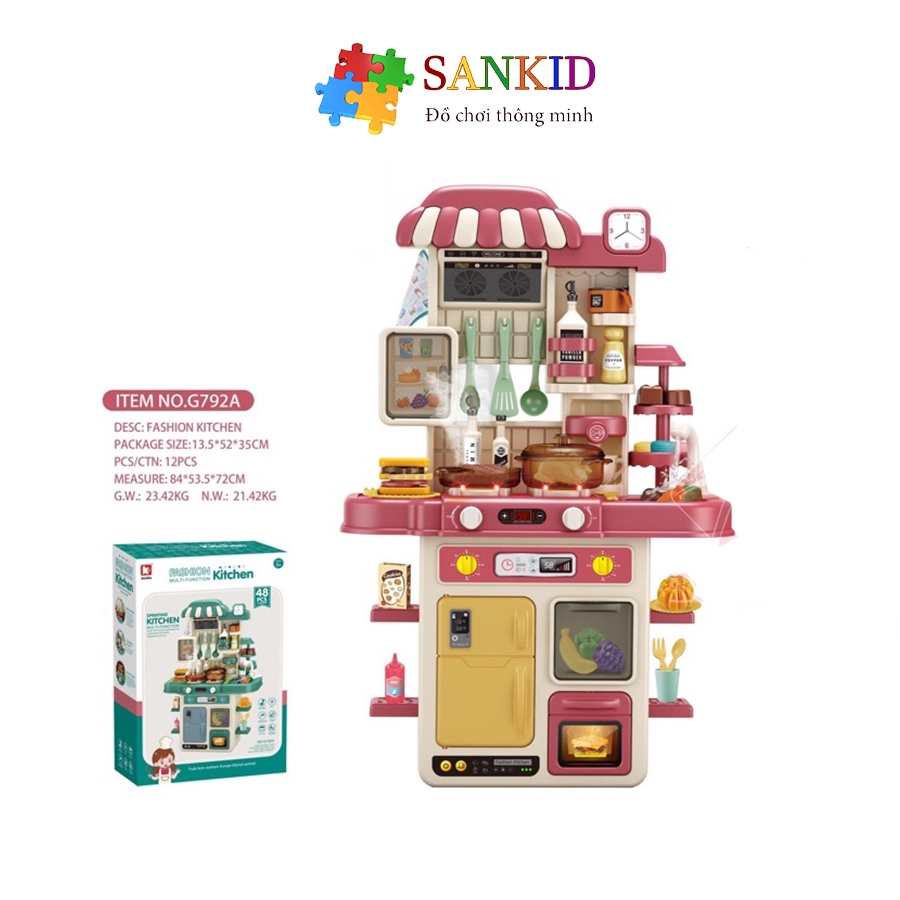 Bộ đồ chơi nhà bếp cao cấp cỡ lớn 72cm có hiệu ứng âm thanh, khói và vòi nước, bếp nấu ăn cho bé