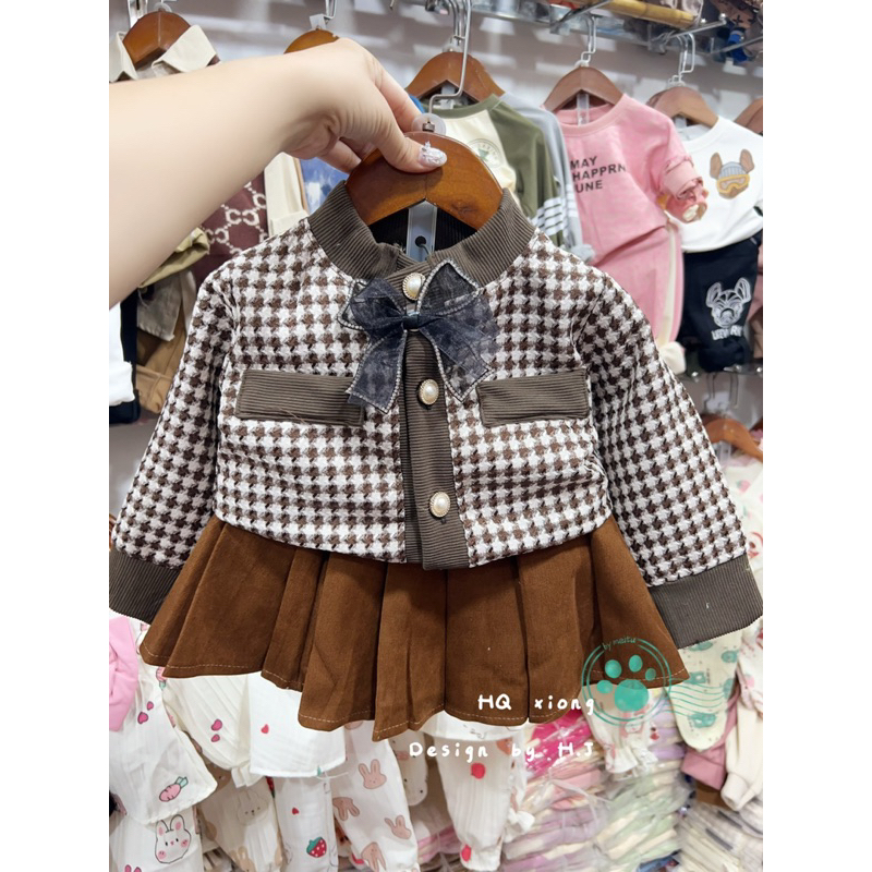 Set váy dạ kèm nơ xinh cho bé gái