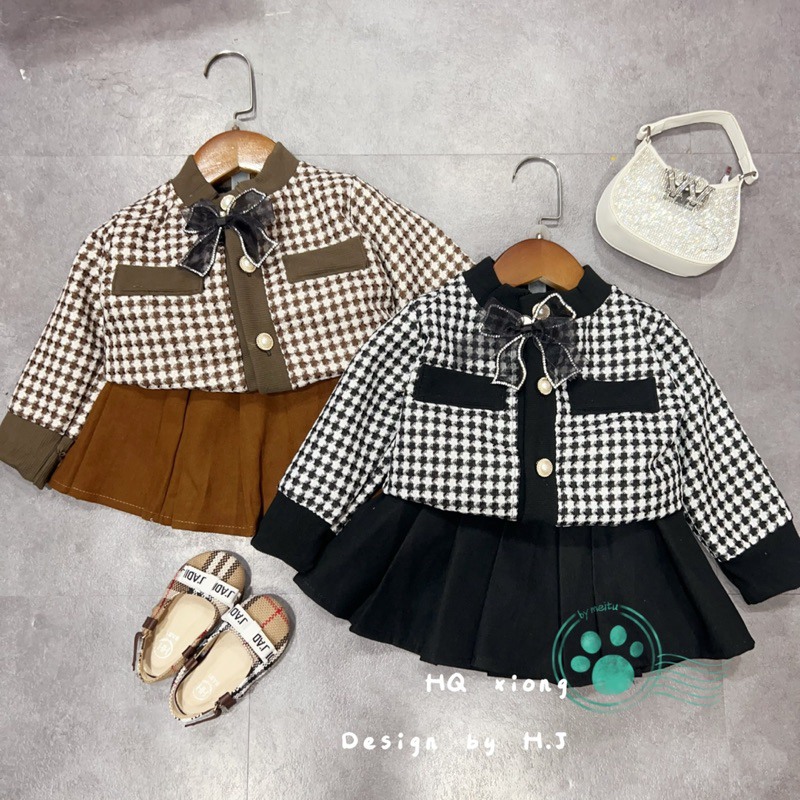 Set váy dạ kèm nơ xinh cho bé gái