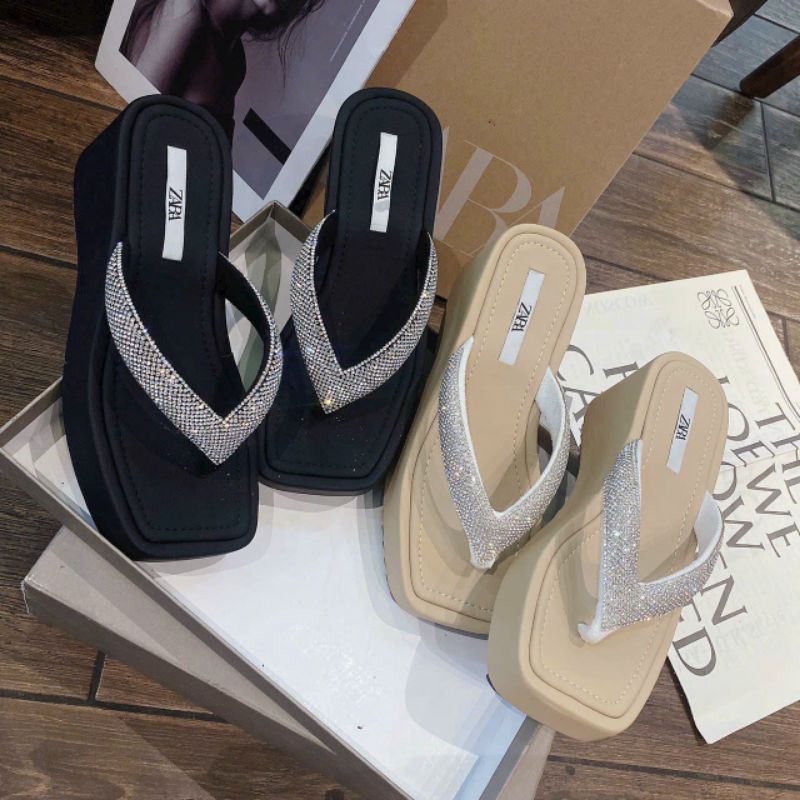 Dép bánh mì kẹp xoàn siêu xinh cao 7p