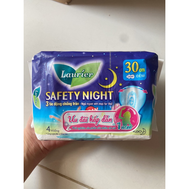 Băng Vệ Sinh Ban Đêm Siêu Thấm Chống Tràn Laurier Safety Night 30cm 8 miếng