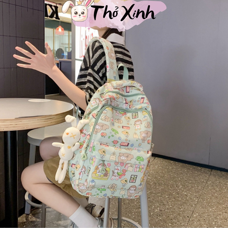 Balo nữ sinh cấp 2 cấp 3 xinh xắn duyên dáng hoạ tiết hoạt hình thời trang phong cách ulzzang nhiều ngăn chồng thấm TX09