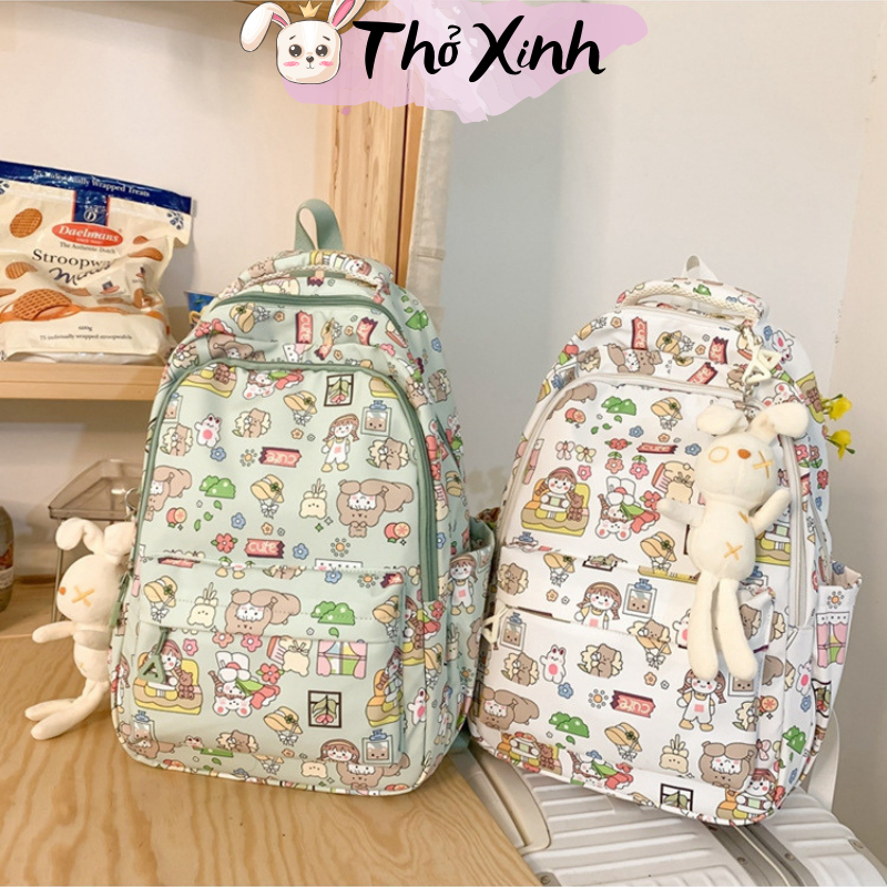 Balo nữ sinh cấp 2 cấp 3 xinh xắn duyên dáng hoạ tiết hoạt hình thời trang phong cách ulzzang nhiều ngăn chồng thấm TX09