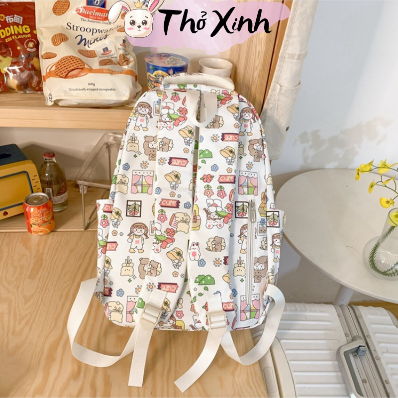 Balo nữ sinh cấp 2 cấp 3 xinh xắn duyên dáng hoạ tiết hoạt hình thời trang phong cách ulzzang nhiều ngăn chồng thấm TX09