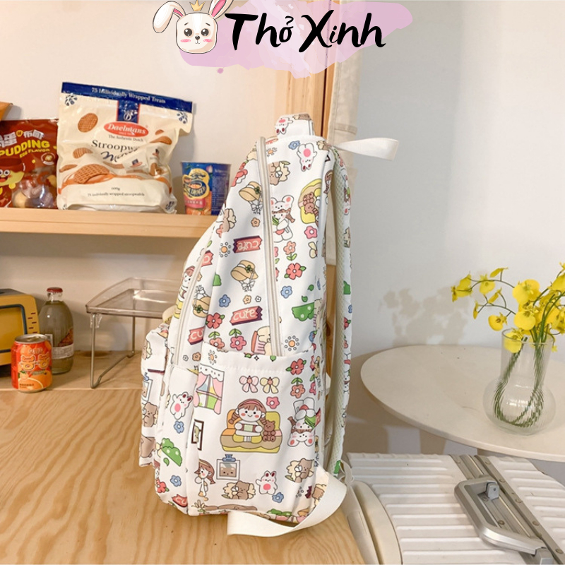 Balo nữ sinh cấp 2 cấp 3 xinh xắn duyên dáng hoạ tiết hoạt hình thời trang phong cách ulzzang nhiều ngăn chồng thấm TX09