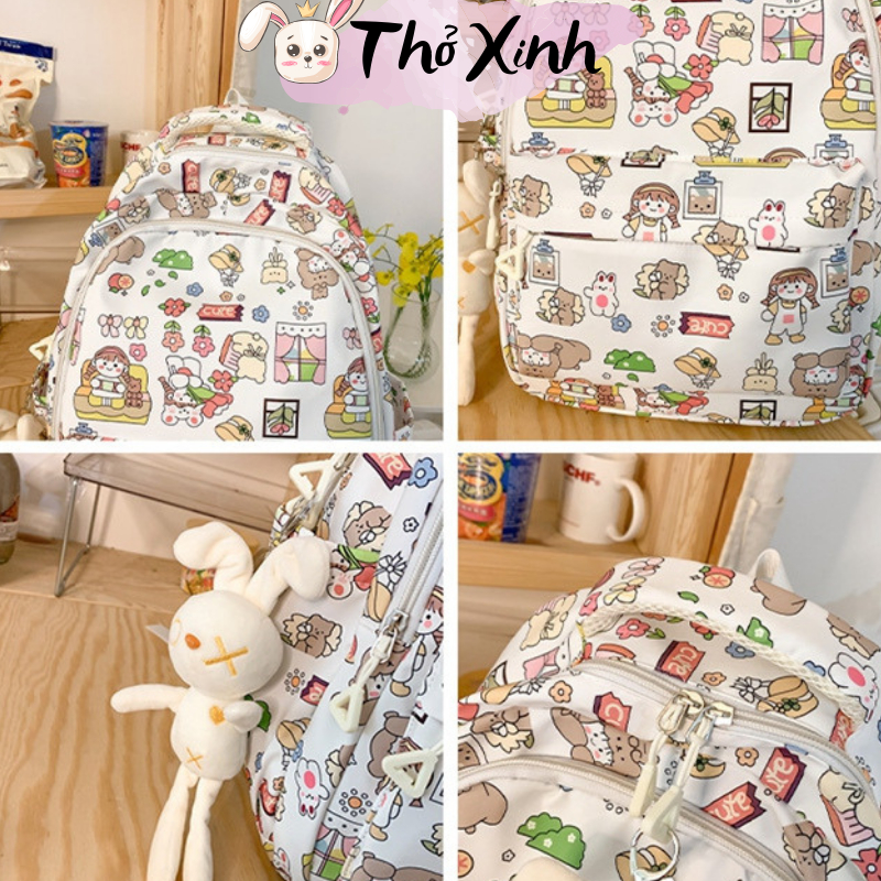 Balo nữ sinh cấp 2 cấp 3 xinh xắn duyên dáng hoạ tiết hoạt hình thời trang phong cách ulzzang nhiều ngăn chồng thấm TX09