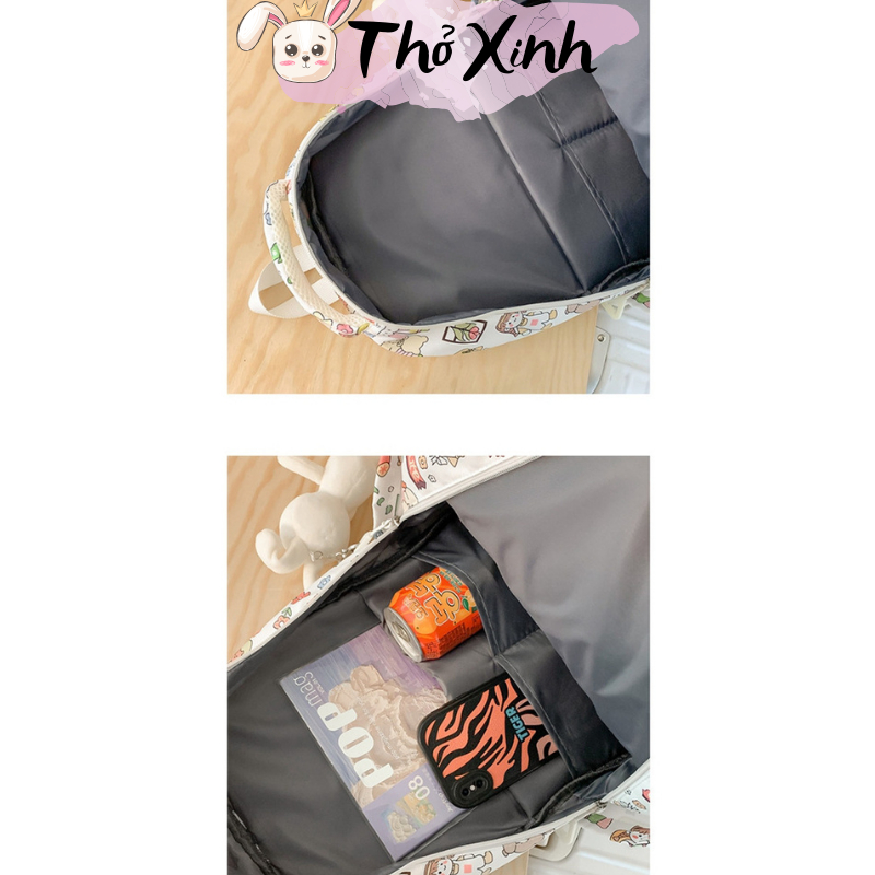 Balo nữ sinh cấp 2 cấp 3 xinh xắn duyên dáng hoạ tiết hoạt hình thời trang phong cách ulzzang nhiều ngăn chồng thấm TX09