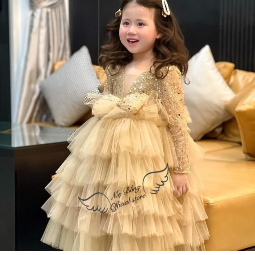 Váy Công Chúa Cho Bé, Váy Tay Dài, Váy Kim Sa Cho Bé Gái, Đầm Tay Dài, Váy Xinh Mẹ Bống princess Dress