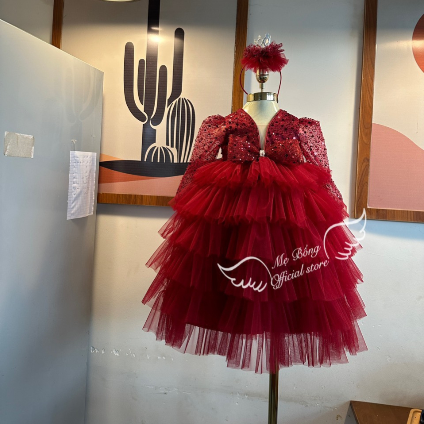 Váy Công Chúa Cho Bé, Váy Tay Dài, Váy Kim Sa Cho Bé Gái, Đầm Tay Dài, Váy Xinh Mẹ Bống princess Dress