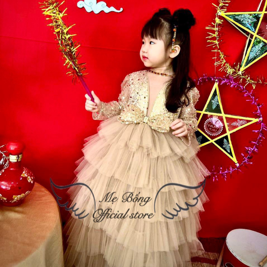 Váy Công Chúa Cho Bé, Váy Tay Dài, Váy Kim Sa Cho Bé Gái, Đầm Tay Dài, Váy Xinh Mẹ Bống princess Dress