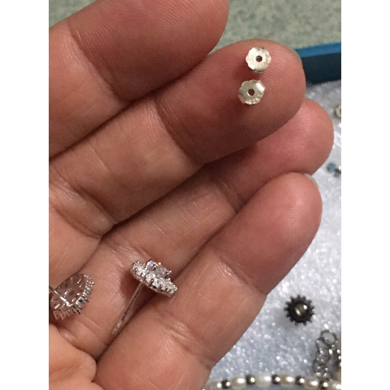 Bông tai bạc phối đá sáng lấp lánh si tuyển Nhật