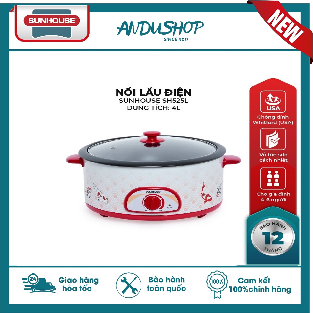 Lẩu điện Sunhouse SH525L , đã năng , nấu , xào , dán , lẩu