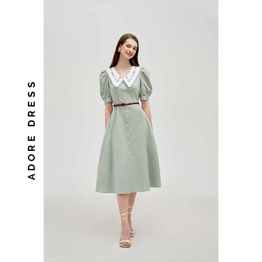 Đầm Midi dresses casual style thô karo nhí mint phối cổ 312DR2090 ADORE DRESS