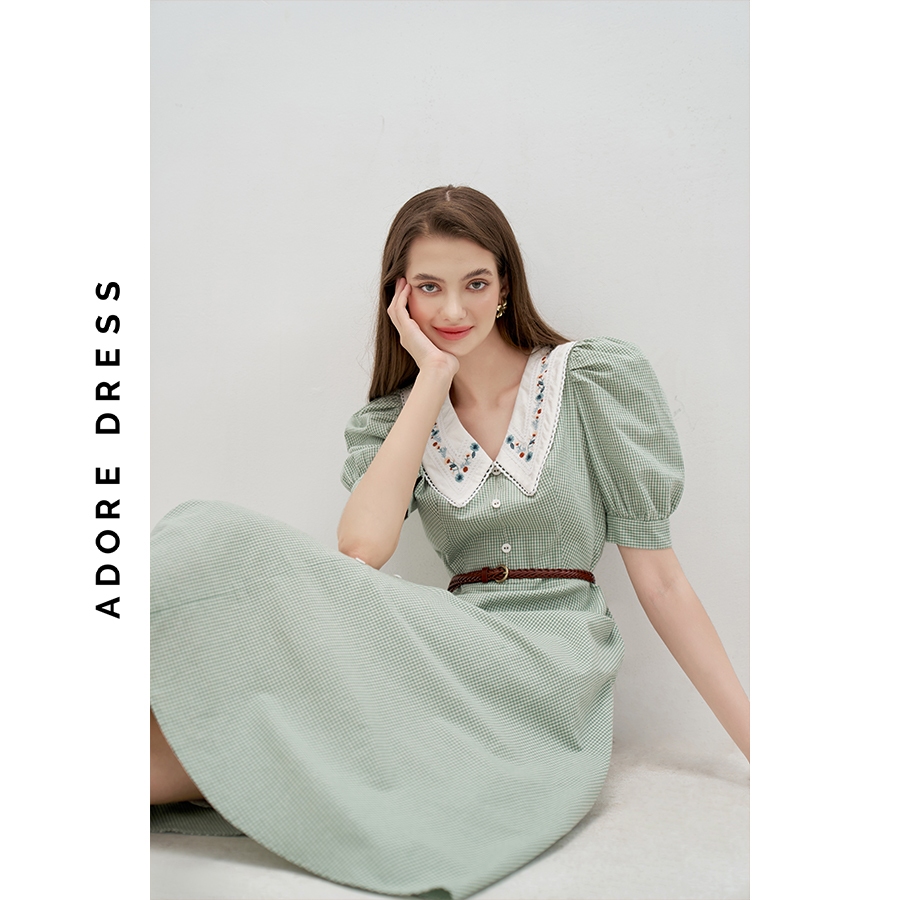 Đầm Midi dresses casual style thô karo nhí mint phối cổ 312DR2090 ADORE DRESS