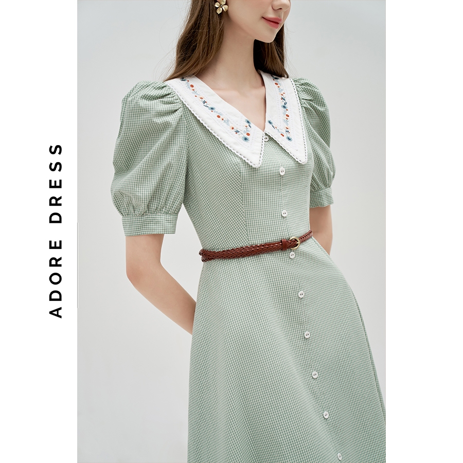 Đầm Midi dresses casual style thô karo nhí mint phối cổ 312DR2090 ADORE DRESS