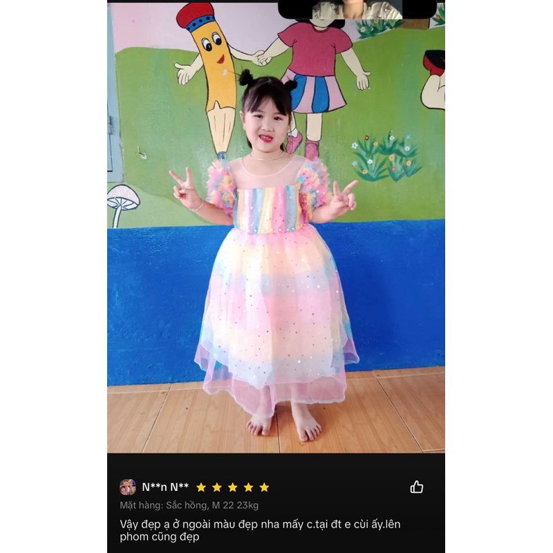 Váy công chúa cầu vồng ánh kim sa cho bé 14-30kg
