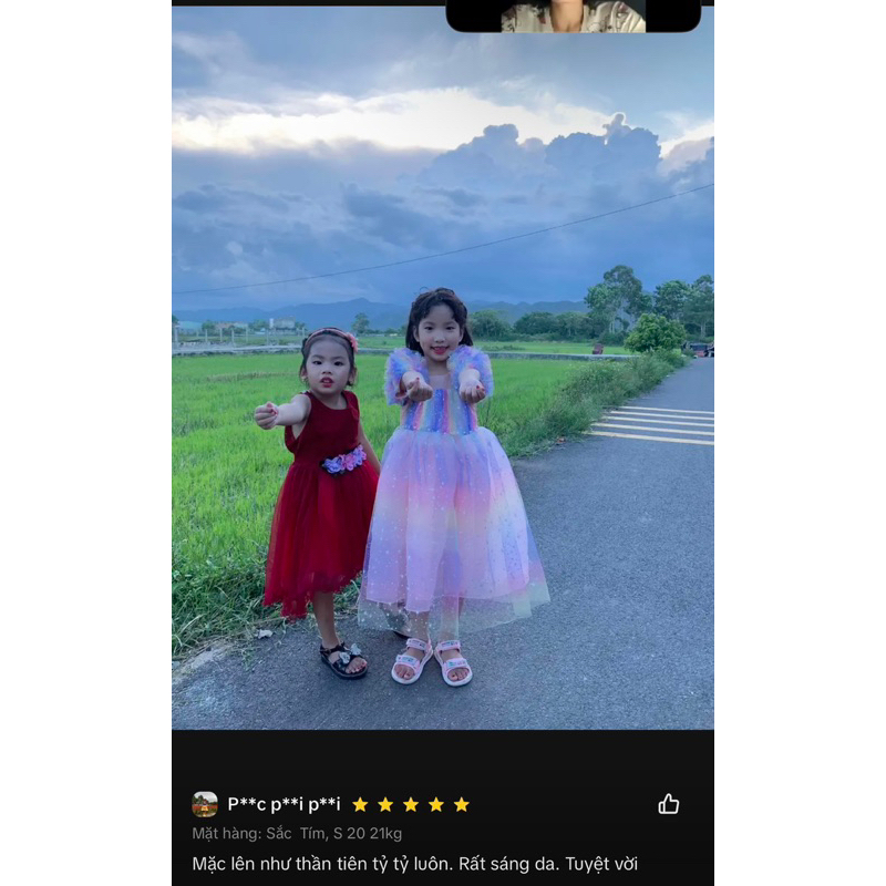 Váy công chúa cầu vồng ánh kim sa cho bé 14-30kg