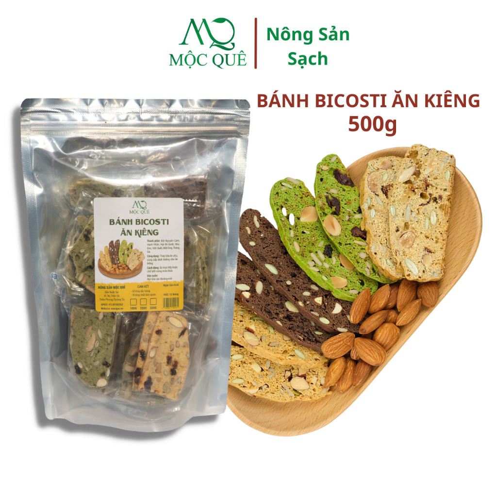 Bánh Bicosti Mộc Quê 500g Nguyên Cám 3 Vị Không Đường Ăn Kiêng Giảm Cân