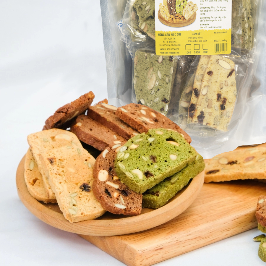 Bánh Bicosti Mộc Quê 500g Nguyên Cám 3 Vị Không Đường Ăn Kiêng Giảm Cân